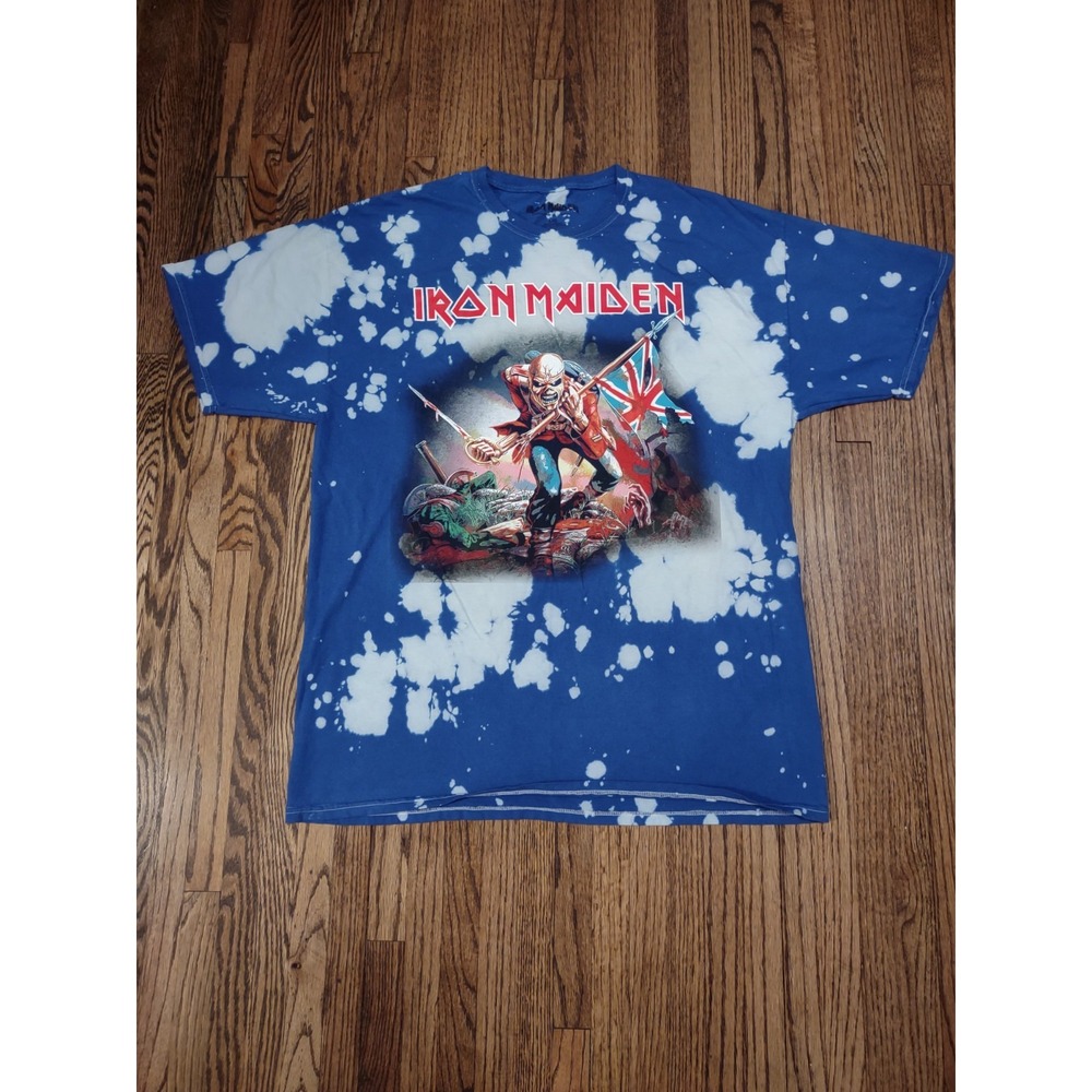 Iron Maiden The Trooper Bleach Tie Dye Graphic T Shirt Large Blue Rock Metal...